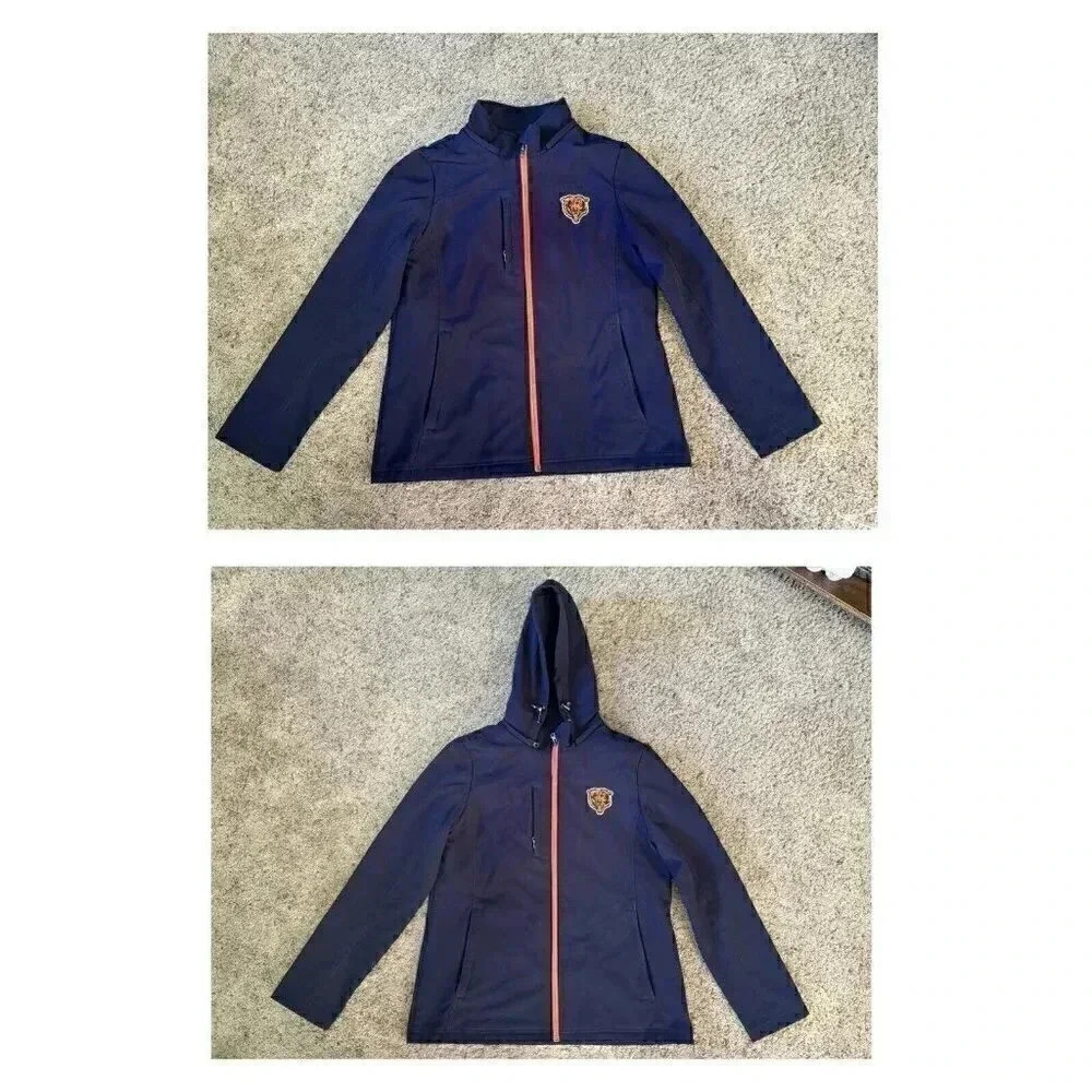 NFL Team Apparel Women Medium Soft Shell Navy Blue BEARS Sports Hoodie Jacket